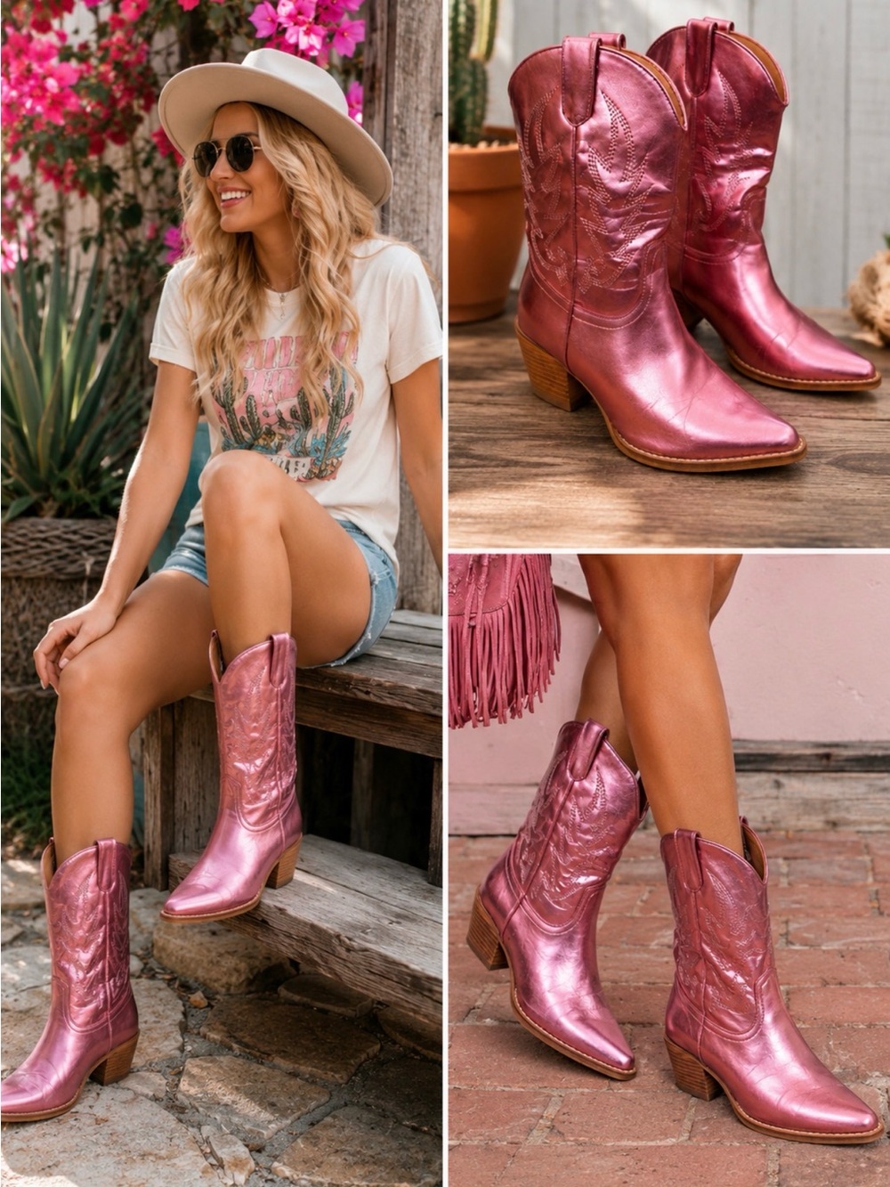 ARider Girl Brandy Metallic Pink Cowgirl Western Boots Women 9 Barbiecore